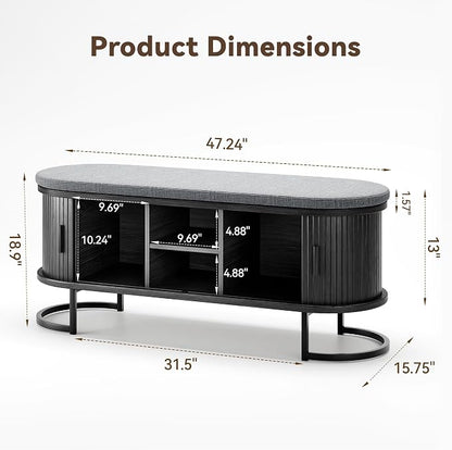 Decofy Shoe Storage Bench with Cushion and Sliding Doors, 47.2 Inch Shoe Bench - Image 2