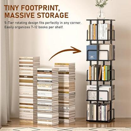 5-Tier Rotating Bookshelf, 360° Spinning Corner Bookcase - Image 8