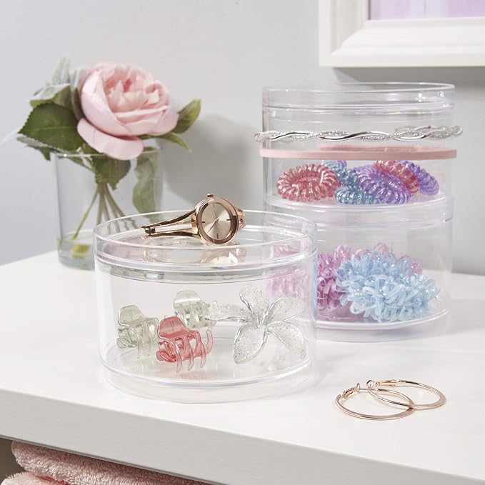STORi Bella Stackable Clear Plastic Container Round Vanity Storage Organizers - Image 7