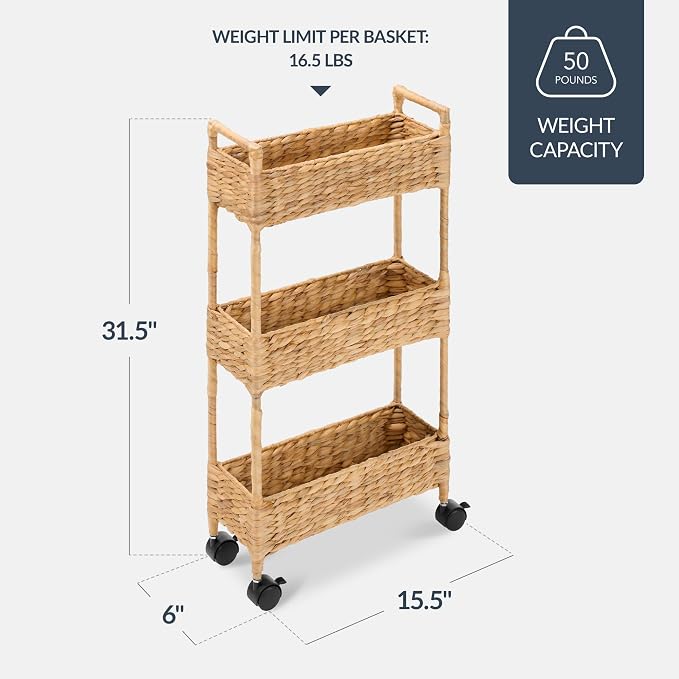 Best Choice Products 3-Tier Slim Water Hyacinth Rolling Nursery Caddy w/Wheels - Image 2