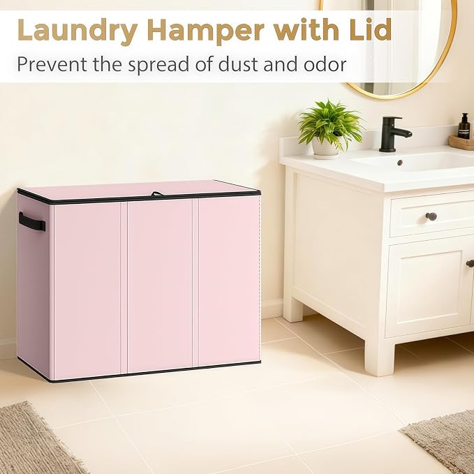 180L Laundry Hamper 3 Section, Large Laundry Basket - Image 2