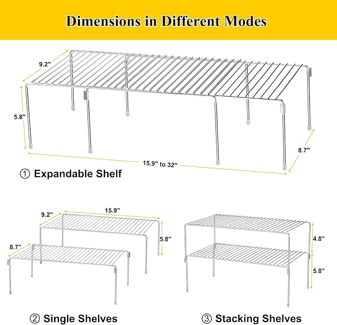 Set of 4 Kitchen Cabinet Organizer Shelves, Stackable Organizer and Storage - Image 3