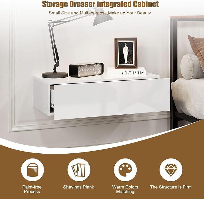HedoAjim White Modern Floating Wall Mounted Nightstand - Image 3