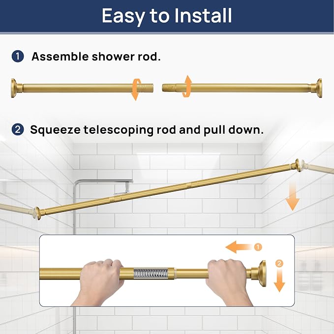 ENJOYBASICS 1" Gold Shower Curtain Rod, 30-88" Adjustable, Secure Tension | - Image 6