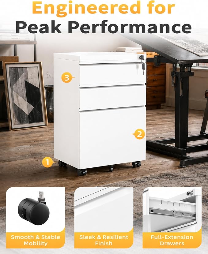 3 Drawer Mobile File Cabinet - Image 5