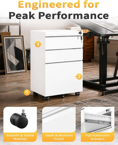 3 Drawer Mobile File Cabinet - Image 5