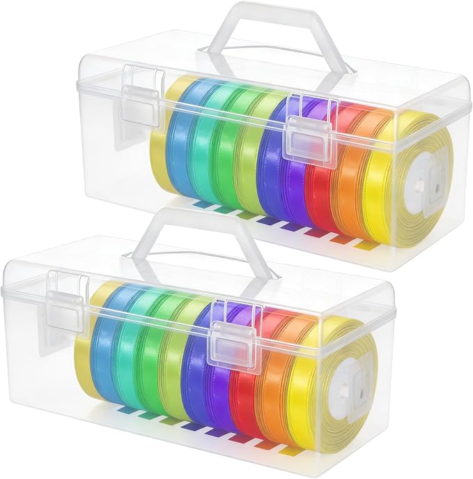 HFYZZ 2 Pack Plastic Ribbon Organizer Container, Christmas Ribbon Spool Holder by HFYZZ