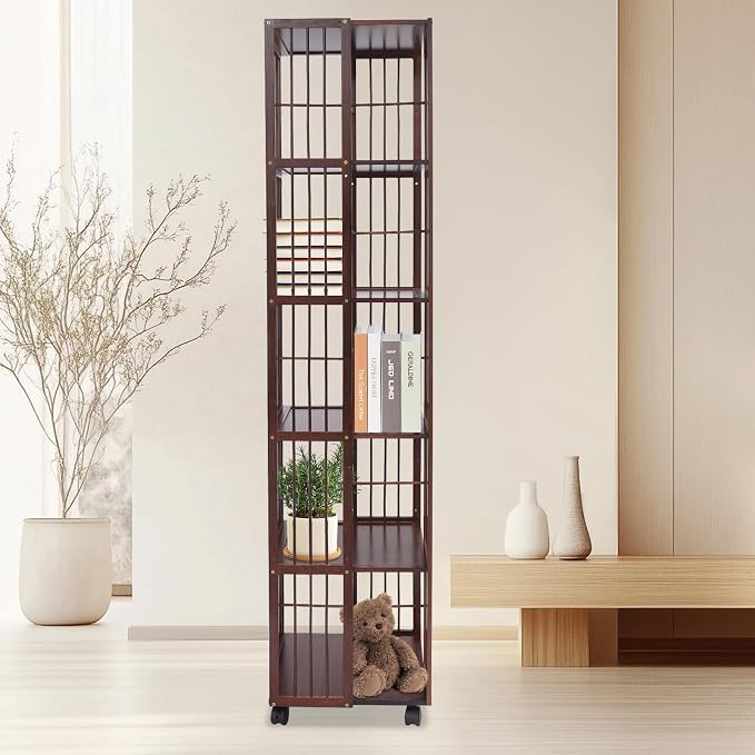 Rotating Bookshelf Tower, 360 Display 6 Tier Spinning Bookcase, Bamboo - Image 2