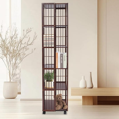 Rotating Bookshelf Tower, 360 Display 6 Tier Spinning Bookcase, Bamboo - Image 2
