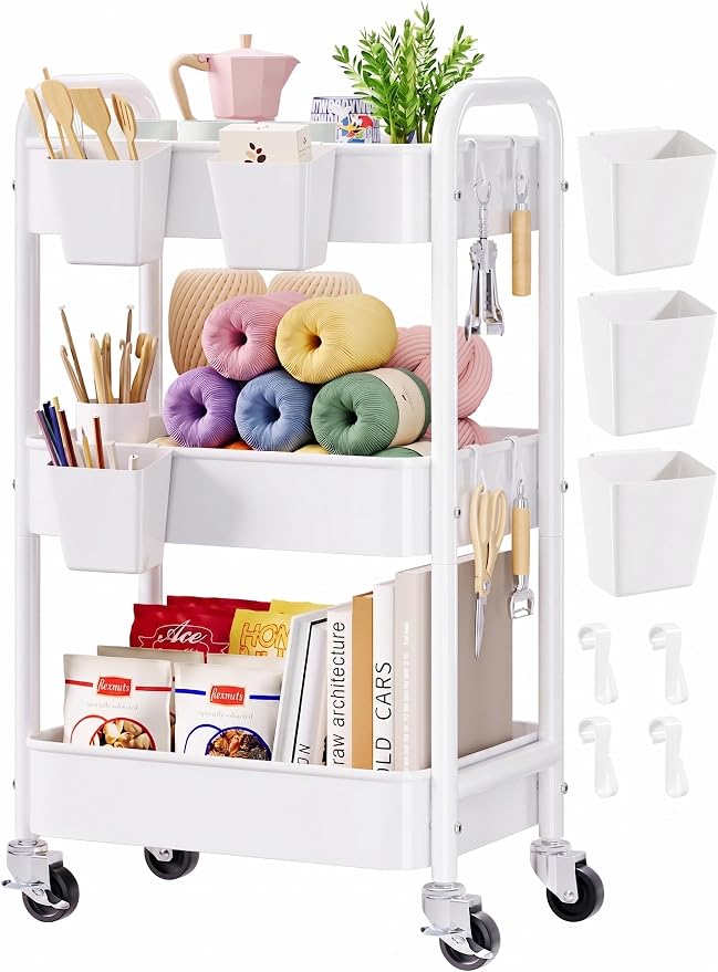 3 Tier Rolling Cart Metal with Wheels, Storage Utility Carts by Aofure
