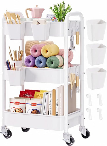 3 Tier Rolling Cart Metal with Wheels, Storage Utility Carts by Aofure