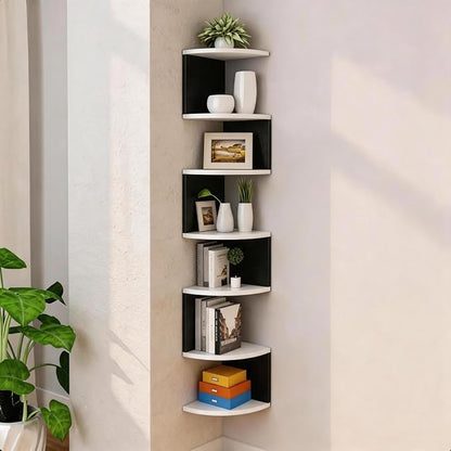 No-Drill Corner Shelf Wall Mount, 7-Tier Floating Corner Bookshelf by Frawenleco
