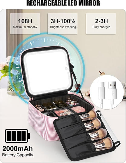 Relavel Travel Makeup Bag With LED Mirror, Portable Cosmetic Bag Organizer with - Image 6