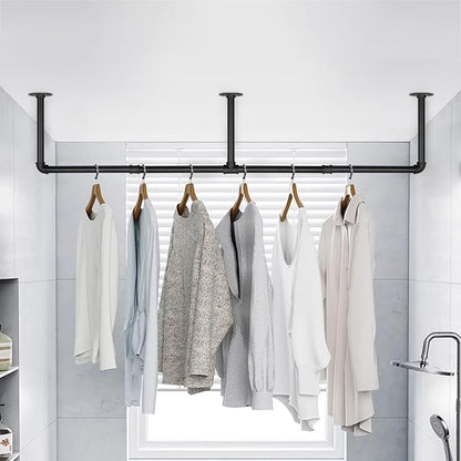 Industrial Iron Pipe Clothes Hanging Bar DIY Wall-Mounted Garment Rack Heavy - Image 7