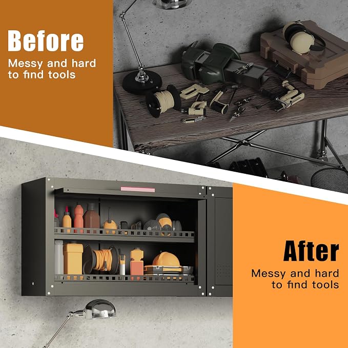 Garage Wall Cabinet, Up Flip Door Metal Wall Cabinet, Wall Mounted Metal - Image 6