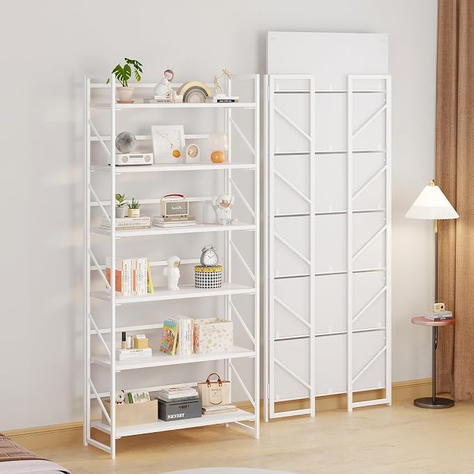 JSB 6 Tier No Assembly Folding Bookshelf, 30.7" Wide Foldable Storage Bookcase - Image 4