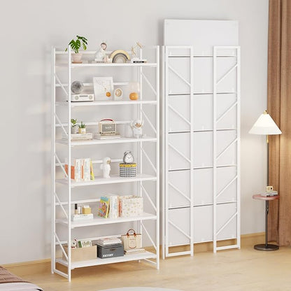 JSB 6 Tier No Assembly Folding Bookshelf, 30.7" Wide Foldable Storage Bookcase - Image 4