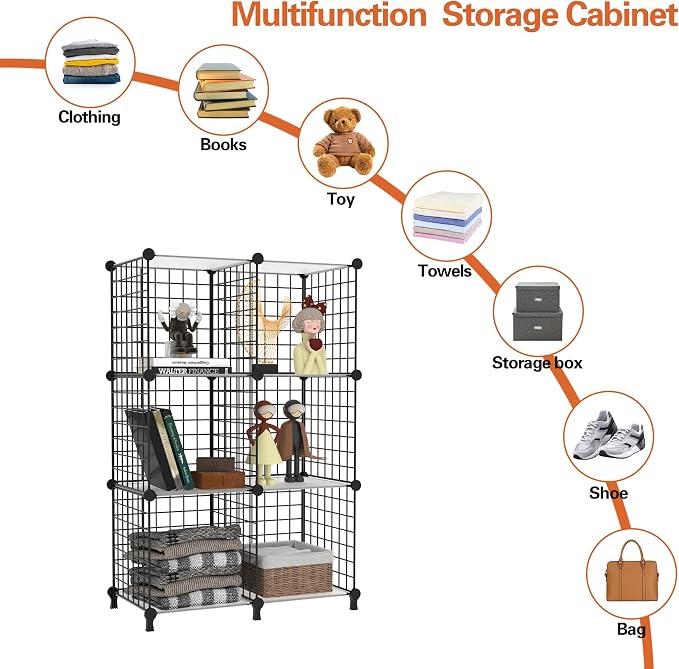 AWTATOS Wire 6 Cube Storage Organizer, Closet Storage Shelves Stackable | Metal - Image 6