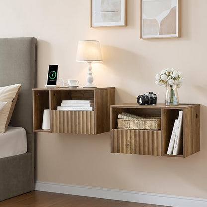 Floating Nightstand with Charging Station by BuildHom