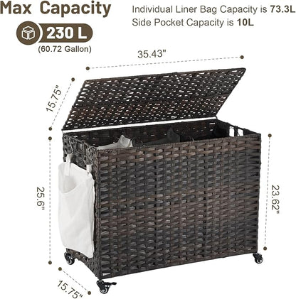Laundry Hamper with Wheels, 60.72 Gallon Rolling Laundry Basket with Lid - Image 4