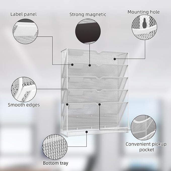 6 Tier Magnetic File Holder, No Drilling Installation File Cabinet Organizer - Image 3