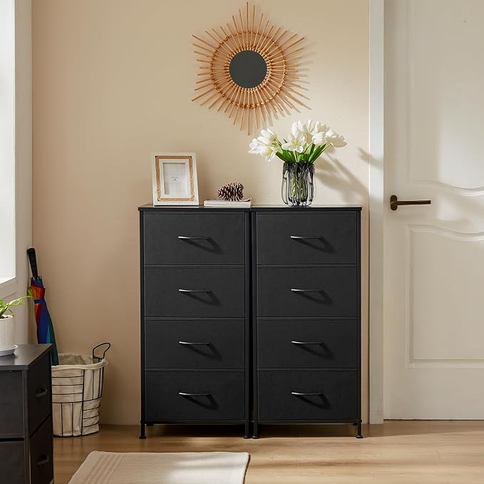 DUMOS Nightstand with 4 Drawers Bedside Table with Removable Fabric Bins Sturdy - Image 2