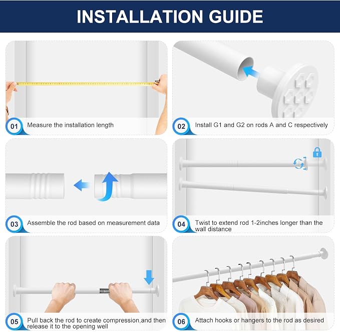 No Drilling Closet Rod, 27.5-94 Inches Hanging Closet Rod - Image 8