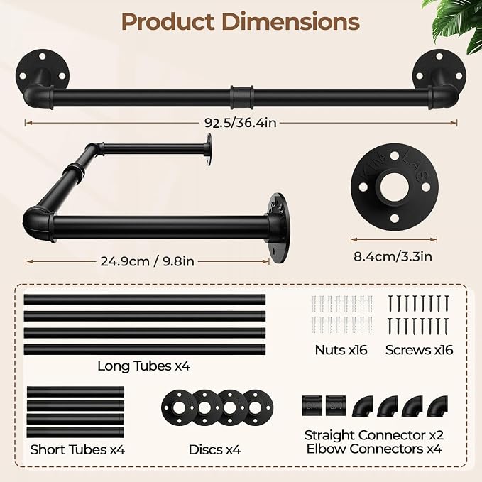 Abiglifty Wall Mounted Clothes Rack 38.4 Inch, 2 Pack Industrial Pipe Clothing - Image 2