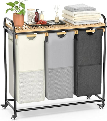 Laundry Hampers 3 Section, Laundry Sorter by BAMBOOHOMIE