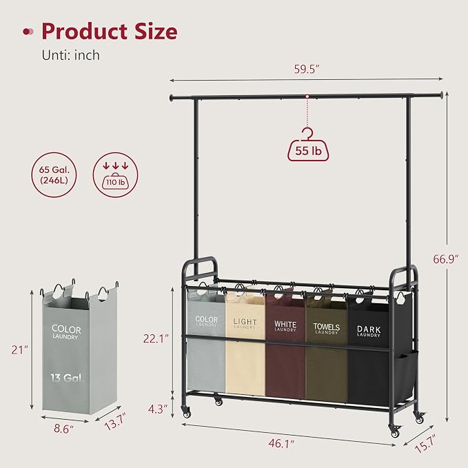 Tajsoon Laundry Sorter Cart - Image 7