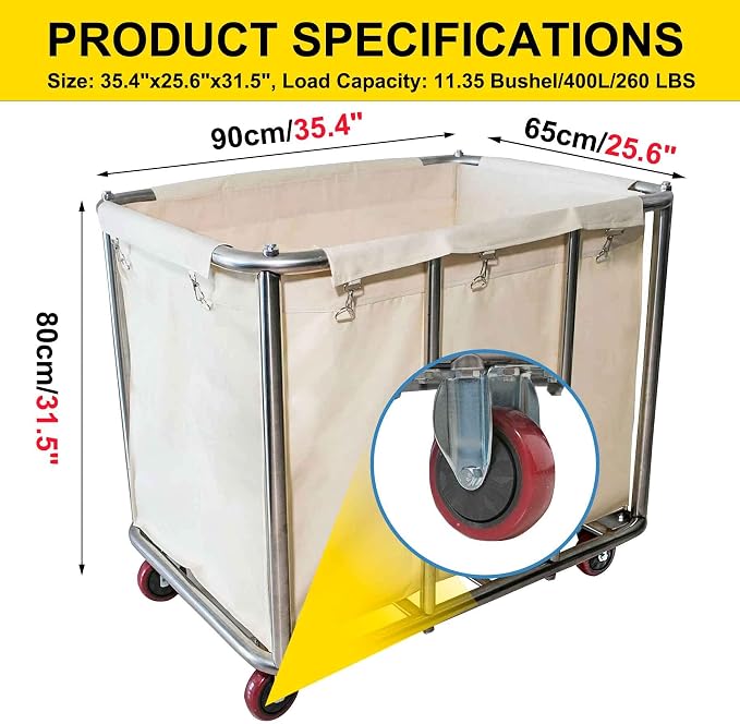 Laundry Cart Commercial, 11.35 Bushel Large Industrial Rolling Laundry Hamper - Image 2