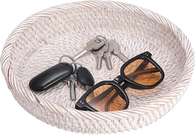 Hipiwe Key Basket Bowl for Entryway 10" Round Woven Wicker Fruit Tray Serving - Image 9