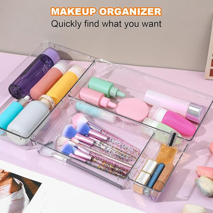 12 Pcs Clear Plastic Drawer Organizer, Kitchen Bathroom Fridge Utensil Vanity - Image 7