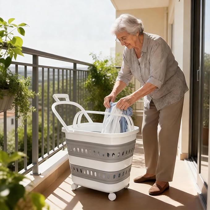 2 Pcs 50L Collapsible Plastic Laundry Basket Hamper - Image 4