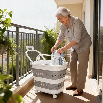 2 Pcs 50L Collapsible Plastic Laundry Basket Hamper - Image 4