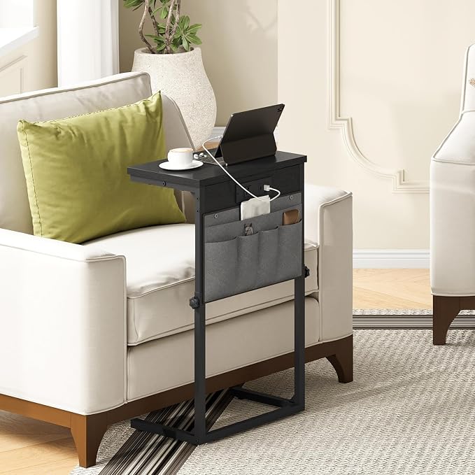HOOBRO C Shaped End Table with Charging Station, 30” Adjustable Height Sofa - Image 2