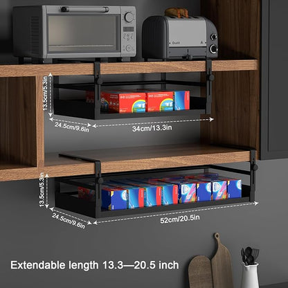 2Pack Under Shelf Basket Organizer, Adjustable Under Cabinet Shelf Storage - Image 2