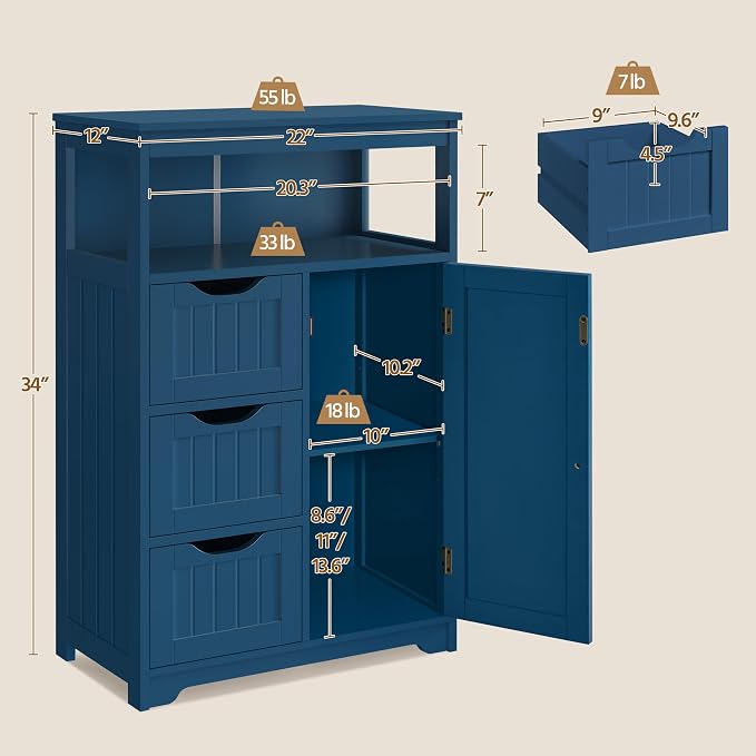 Yaheetech Bathroom Floor Cabinet, Free Standing Wooden Storage Organizer - Image 3
