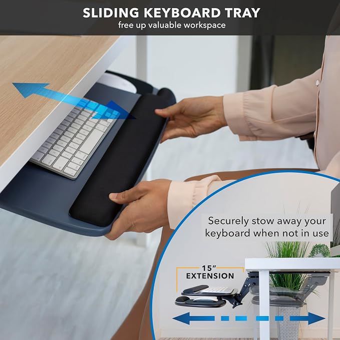 Mount-It! Under Desk Keyboard Tray, Adjustable Slide-Out Keyboard & Mouse - Image 2