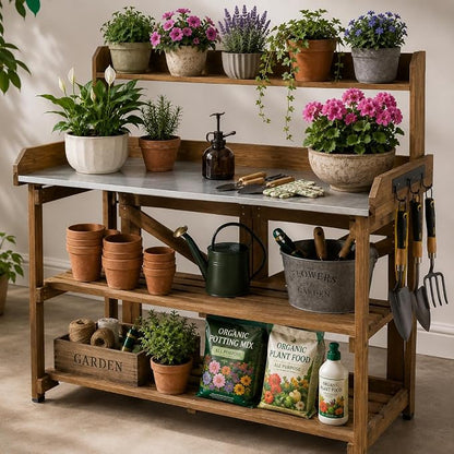 Garden Potting Bench Table Wooden Horticulture Outdoor Planting Work Bench by MAGAZOOPET