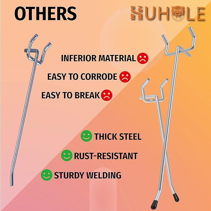 HUHOLE Pegboard Hooks 6 Inch 50PC, Ideal Garage Organization, Wall Storage Tool - Image 2