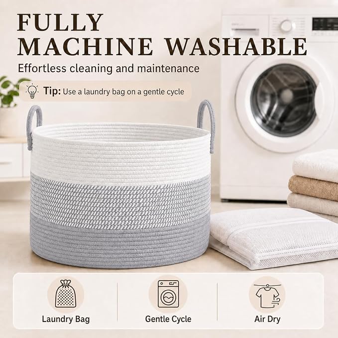 JMvicyroam 115L Extra Large Machine Washable Cotton Rope Blanket Basket | - Image 7