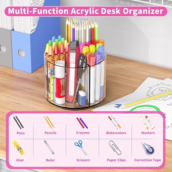 Small Pencil Organizer for Desk Acrylic 4 Compartments, Tiny Rotating Art - Image 3