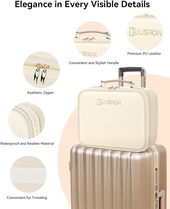 JUSRON Travel Makeup Bag With LED Mirror, Cosmetic Train Case with Light up - Image 8