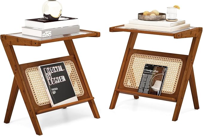Giantex Rattan Side Table, Boho Nightstand by Giantex