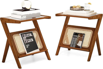 Giantex Rattan Side Table, Boho Nightstand by Giantex