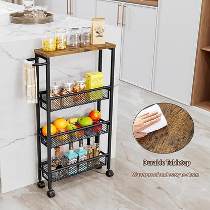 Slim Rolling Cart 4 Tier Narrow Storage Cart on Wheels - Image 3