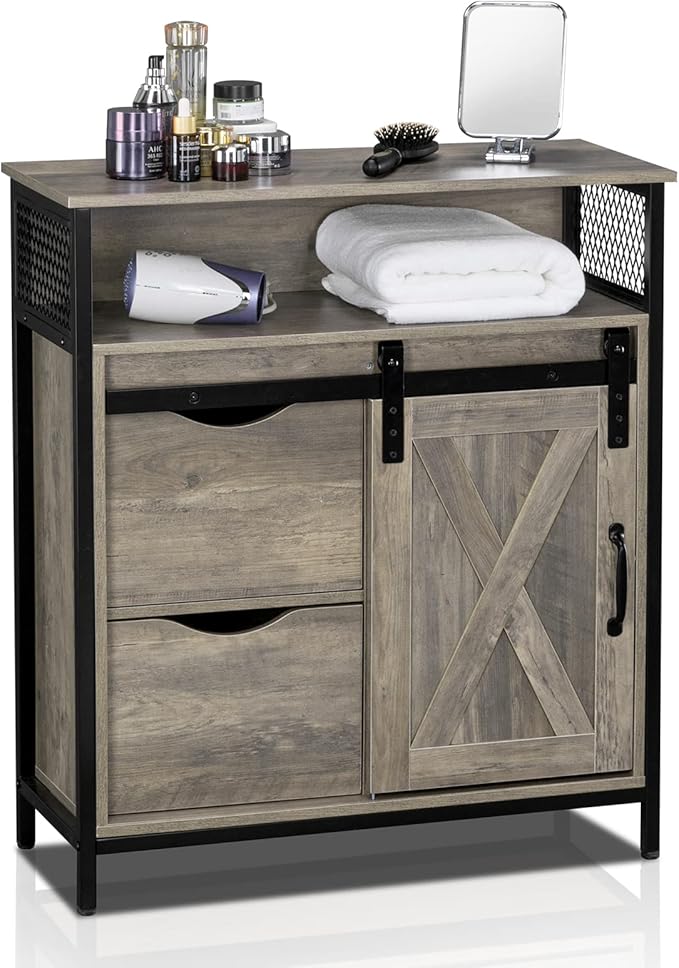 VINGLI Farmhouse Bathroom Floor Storage Cabinet, Rustic Freestanding Cabinet by VINGLI