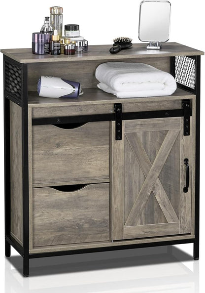 VINGLI Farmhouse Bathroom Floor Storage Cabinet, Rustic Freestanding Cabinet by VINGLI
