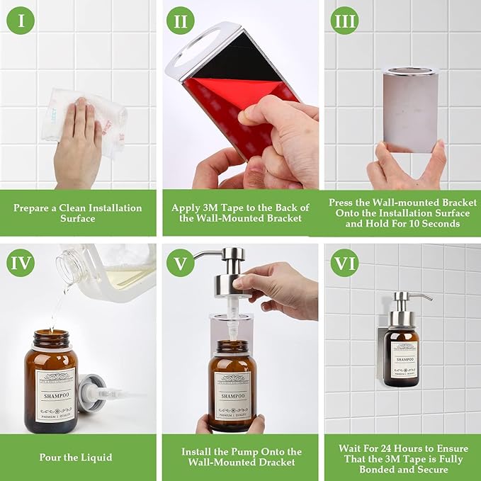 Hand Soap Dispenser, 8.5 Oz Wall Mounted Shampoo and Conditioner Dispenser and - Image 5